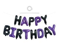 TONIFUL 16 Inch Letter Balloons Happy Birthday Banner 16 Inch Mylar Foil Letters Sign Banner Bunting Reusable for Kids & Adults Birthday Decorations and Halloween Party Supplies (Black Purple)