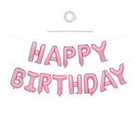 TONIFUL 16 Inch Letter Balloons Light Pink Happy Birthday Banner, 16 Inch Mylar Foil Letters Sign Bunting Reusable for Girls Boys Kids & Adults Decorations and Party Supplies