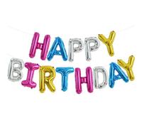 TONIFUL 16 Inch Mylar Letters Birthday Sign Banner Balloon,Happy Birthday Balloons Banner with Ribbon Straw Bunting Reusable for Adults & Girls Boys Kids Birthday Halloween Supplies（Rainbow）