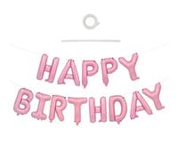 TONIFUL 16 Inch Pink Happy Birthday Balloons Banner Decorations | Mylar Foil Pink Letter Birthday Sign Birthday Decoration for 16th 21st 30th 50th 60th Men and Halloween HBD Party Decorations