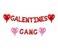 TONIFUL 16 Inch Red Galentines Gang Letter with 4pcs 18Inch Heart Balloons Foil Alphabet Women Friends Banner for Valentine's Day Women's Day Anniversary Gals' gang party Ladies Girls Party Supplies