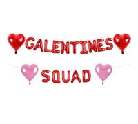 TONIFUL 16 Inch Red Galentines Squad Letter with 4pcs 18Inch Heart Balloons Foil Alphabet Women Friends Banner for Valentine's Day Women's Day Anniversary Gals' Squad party Ladies Girls Party Supplies