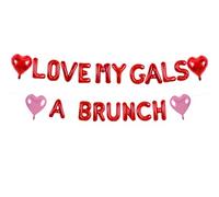 TONIFUL 16 Inch Red LOVE MY GALS A BRUNCH Letter Balloons Valentine’s Day Foil Alphabet Balloons Banner for Romantic Valentine's Day Wedding Bridal Shower Anniversary Engagement Party Supplies
