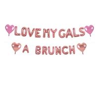 TONIFUL 16 Inch Rose Gold LOVE MY GALS A BRUNCH Letter Balloons Valentine’s Day Foil Alphabet Balloons Banner for Romantic Valentine's Day Wedding Bridal Anniversary Engagement Party Supplies