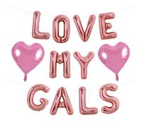 TONIFUL 16 Inch Rose Gold LOVE MY GALS Letter Balloons with 2pcs Heart Balloons Valentine’s Day Foil Alphabet Banner for Valentine's Day Wedding Bridal Shower Anniversary Engagement Party Supplies