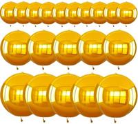 TONIFUL 16Pcs Large Gold 4D Giant Round Foil Balloon 4D Mirror Metallic Mylar Sephere Balloons for Christmas New Year Birthday Party Graduation Wedding Baby Shower Decoration Supplies(Mix Sizes)
