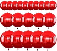 TONIFUL 16Pcs Large Red 4D Giant Round Foil Balloon 4D Mirror Metallic Mylar Sephere Balloons for Christmas New Year Birthday Party Graduation Wedding Baby Shower Decoration Supplies(Mix Sizes)