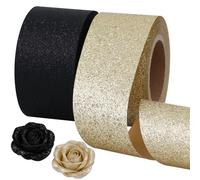 TONIFUL 2 Rolls 1-1/2 Inch Black Gold Glitter Ribbon, Sparkling Shiny Ribbon for Gift Wrapping, Crafts, Eternal Flowers, Graduation Lei, Christmas Tree, Ornaments. Graduation Decoration (10yds/roll)