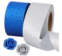 TONIFUL 2 Rolls 1-1/2 Inch Blue Silver Glitter Ribbon, Sparkling Shiny Ribbon for Gift Wrapping, Crafts, Eternal Flowers, Graduation Lei, Christmas Tree, Ornaments. Graduation Decoration (10yds/roll)