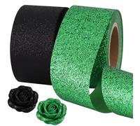 TONIFUL 2 Rolls 1-1/2 Inch Green Black Glitter Ribbon, Sparkling Shiny Ribbon for Gift Wrapping, Crafts, Eternal Flowers, Graduation Lei, Christmas Tree, Ornaments. Graduation Decoration (10yds/roll)