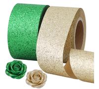 TONIFUL 2 Rolls 1-1/2 Inch Green Gold Glitter Ribbon, Sparkling Shiny Ribbon for Gift Wrapping, Crafts, Eternal Flowers, Graduation Lei, Christmas Tree, Ornaments. Graduation Decoration (10yds/roll)