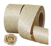 TONIFUL 2 Rolls 1-1/2 Inch Light Gold Glitter Ribbon, Sparkling Shiny Ribbon for Gift Wrapping, Crafts, Eternal Flowers, Graduation Lei, Christmas Tree, Ornaments. Graduation Decoration (10yds/roll)