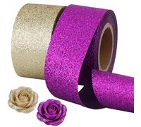 TONIFUL 2 Rolls 1-1/2 Inch Purple Gold Glitter Ribbon, Sparkling Shiny Ribbon for Gift Wrapping, Crafts, Eternal Flowers, Graduation Lei, Christmas Tree, Ornaments. Graduation Decoration (10yds/roll)