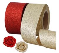 TONIFUL 2 Rolls 1-1/2 Inch Red Gold Glitter Ribbon, Sparkling Shiny Ribbon for Gift Wrapping, Crafts, Eternal Flowers, Graduation Lei, Christmas Tree, Ornaments. Graduation Decoration (10yds/roll)