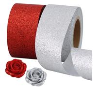 TONIFUL 2 Rolls 1-1/2 Inch Red Silver Glitter Ribbon, Sparkling Shiny Ribbon for Gift Wrapping, Crafts, Eternal Flowers, Graduation Lei, Christmas Tree, Ornaments. Graduation Decoration (10yds/roll)