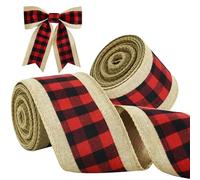 TONIFUL 2 Rolls-2.5 Inch Black and Red Plaid Check Burlap Ribbon, Burlap Wired Ribbon for Crafts Ornament Wrapping, Bows Making, Room and Party Decoration (6yds/roll)