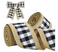 TONIFUL 2 Rolls-2.5 Inch Black and White Plaid Check Burlap Ribbon,Burlap Wired Ribbon for Crafts Ornament Wrapping, Bows Making, Room and Party Decoration (6yds/roll)