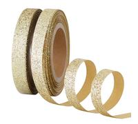 TONIFUL 2 Rolls 3/8 Inch Light Gold Glitter Ribbon, Sparkling Shiny Ribbon for Gift Wrapping, Crafts, Eternal Flowers, Graduation Lei, Christmas Tree, Ornaments, Graduation Decoration (10yds/roll)