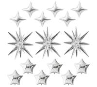 TONIFUL 22Inch 15Pcs Silver Large Explosion Star Mylar Balloons and 10Inch Four Pointed Star Balloons Set for Christmas New Year Birthday Wedding Bridal Shower Anniversary Photo Booth Supplies