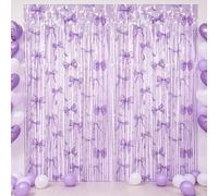 TONIFUL 2Pcs Laser Purple Bow Metallic Tinsel Foil Fringe Curtain Streamers