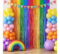 TONIFUL 2Pcs Rainbow Metallic Tinsel Foil Fringe Curtain Door Streamer