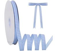 TONIFUL 3/8 Inch x 25 Yards Light Blue and White Gingham Thin Ribbon Buffalo Plaid Craft Ribbon for Gift Wrapping Baby Shower Hair Accessories Bows DIY Birthday Party Wedding Decoration Sewing
