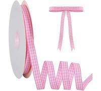 TONIFUL 3/8 Inch x 25 Yards Light Pink and White Gingham Thin Ribbon Buffalo Plaid Craft Ribbon for Valentine Gift Wrapping Baby Shower Hair Bows DIY Birthday Party Wedding Decoration Sewing