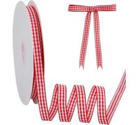 TONIFUL 3/8 Inch x 25 Yards Red and White Gingham Thin Ribbon Buffalo Plaid Craft Ribbon for Valentine's Day Gift Wrapping Baby Shower Hair Accessories Bows DIY Birthday Party Wedding Decor
