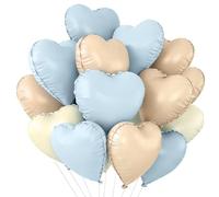 TONIFUL 30Pcs 18 Inch Light Blue Cream White Caramel Balloons Heart Shape Foil Mylar Banners Decoration for Birthday Valentine's Day Wedding Bridal Shower Anniversary Engagement Party Supplies