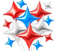 TONIFUL 30Pcs 26In&10In Star Balloons Blue Silver Red Four Pointed Foil Mini Star Mylar Balloons for Birthday Wedding Baby Shower Anniversary Engagement Independence Day Party Decor Supplies
