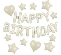 TONIFUL 31PCS Cream White Happy Birthday Decorations 16 Inch Happy Birthdays Balloon Banner with Star Heart Balloons for Men Women Adults Girls Boys Kids Party Supplies