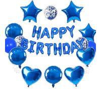 TONIFUL 34PCS Blue Happy Birthday Decorations Kit 16 Inch Happy Birthday Balloon Banner with Star Heart Round Balloons Mylar Foil Party Decorations Supplies for Men Women Adults Girls Boys Kids