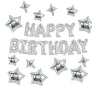 TONIFUL 35PCS 16 Inch Happy Birthdays Balloon Banner Silver Happy Birthday Decorations with Star Balloons for Men Women Adults Party Supplies