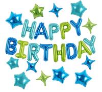 TONIFUL 35PCS Blue Green Happy Birthday Decorations Kit 16 Inch Happy Birthdays Balloon Banner with Star Balloons for Men Women Adults Girls Boys Kids Party Supplies