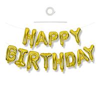 TONIFUL 3D Gold Happy Birthday Balloons Banner with Ribbon Straw, 16 Inch Mylar Foil Letters Birthday Sign Banner Balloon Bunting Reusable for Girls Boys Kids & Adults Birthday Halloween Supplies