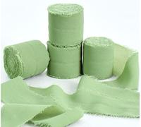 TONIFUL 4 Rolls 1-1/2 Inch Sage Green Lime Green Chiffon Silk Ribbon 22yds Handmade Fringe Chiffon Ribbons Set for Wedding Invitations, Bridal Bouquets, Gifts Wrapping, DIY Craft (sage, 22yds, 1.5")