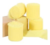 TONIFUL 4 Rolls Light Yellow Chiffon Ribbon 1 1/2 inch× 5.5 Yards Fabric Silk Ribbon for Gift Wrapping Wedding Party Decoration Flower Bouquet Wrapping Bows Making DIY Crafts（Total 22yards）