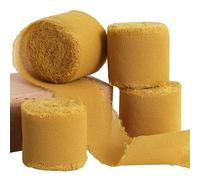 TONIFUL 4 Rolls Silk Chiffon Ribbon, 1-1/2 Inch x 22yds, Gold Chiffon Ribbons, Handmade Fringe Silk Ribbon Frayed Edges for Gift Wrapping Bridal Bouquets Wedding Invitations Decoration Crafts