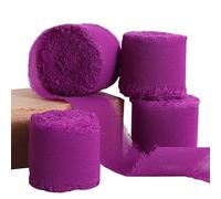 TONIFUL 4 Rolls Silk Chiffon Ribbon, 1-1/2 Inch x 22yds, Purple Chiffon Ribbons, Handmade Fringe Silk Ribbon Frayed Edges for Gift Wrapping Bridal Bouquets Wedding Invitations Decoration Crafts