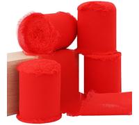 TONIFUL 4 Rolls Silk Chiffon Ribbon, 1-1/2 Inch x 22yds Red Chiffon Ribbons, Handmade Fringe Valentine Ribbon for Gift Wrapping, Bridal Bouquets, Wedding Invitations Valentine Day Decoration