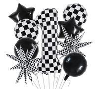 TONIFUL 40 Inch Checkered 1th Birthday Balloons Set Number 1 Race Car Black White Round Explosion Star Boys Race Car Balloons Themed Birthday Party Decoraction