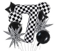 TONIFUL 40 Inch Checkered 7th Birthday Balloons Set Number 7 Race Car Black White Checkered Round Explosion Star Balloons Boys Race Car Themed Birthday Party Decoraction