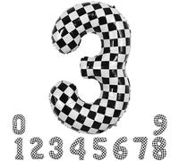 TONIFUL 40 Inch Checkered Number 3 Balloon 3rd Race Car Birthday Party Supplies Black and White Large Number Balloon for 3rd Birthday Party Fast Race Car Flag Party Decorations
