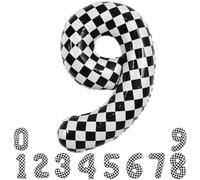 TONIFUL 40 Inch Checkered Number 9 Balloon 9th Race Car Birthday Party Supplies Black and White Large Number Balloon for 9th Birthday Fast Race Car Flag Party Decorations