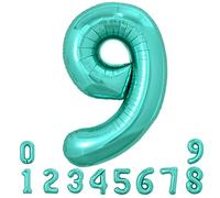 TONIFUL 40 Inch Large Teal Blue Number Balloons , Giant Jumbo Helium Foil Mylar Big Turquoise Number 9 Digital Nine Balloons for Birthday Party Anniversary Wedding Decorations