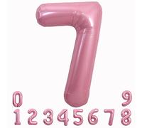 TONIFUL 40 Inch Light Pink Large Macaron Numbers Balloons 0-9, Number 7 Digit 7 Helium Balloons, Foil Mylar Big Number Pastel Balloons for Birthday Party Anniversary Supplies Decorations
