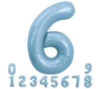 TONIFUL 40 Inch Pastel Blue Number 6 Foil Balloons Large Mylar Foil Digital 6 Balloons for 6th Birthday, Gender Neutral Party, Baby Shower, Graduation, Anniversary Decorations
