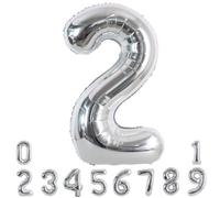 TONIFUL 40 Inch Silver Large Numbers Balloon 2, Helium or Air Inflatable, Reusable, Perfect for Birthday, Graduation, Anniversary Parties