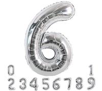 TONIFUL 40 Inch Silver Large Numbers Balloons 0-9, Number 6 Digit 6 Helium Balloons, Foil Mylar Big Number Balloons for Birthday Party Anniversary Supplies Decorations