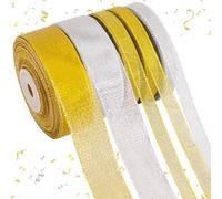 TONIFUL 5 Rolls Christmas Glitter Ribbon Set - Gold & Silver 3/8" & 1" Width x 25 Yards Ribbon for Crafts, Wreath, Tree, Gift Wrapping, Bows, Bouquet, Christmas, Valentine, Thanksgiving, Decoration